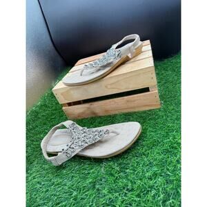 Harence-Beige Rhinestone- Sandals- Size 9W